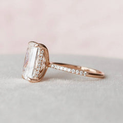 Radiant Cut Hidden Halo 5CT Lab Grown Pave Engagement Solid Gold Ring