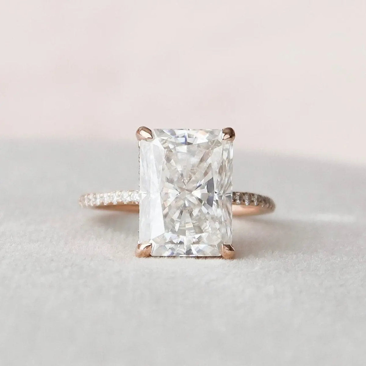Radiant Cut Hidden Halo 5CT Lab Grown Pave Engagement Solid Gold Ring