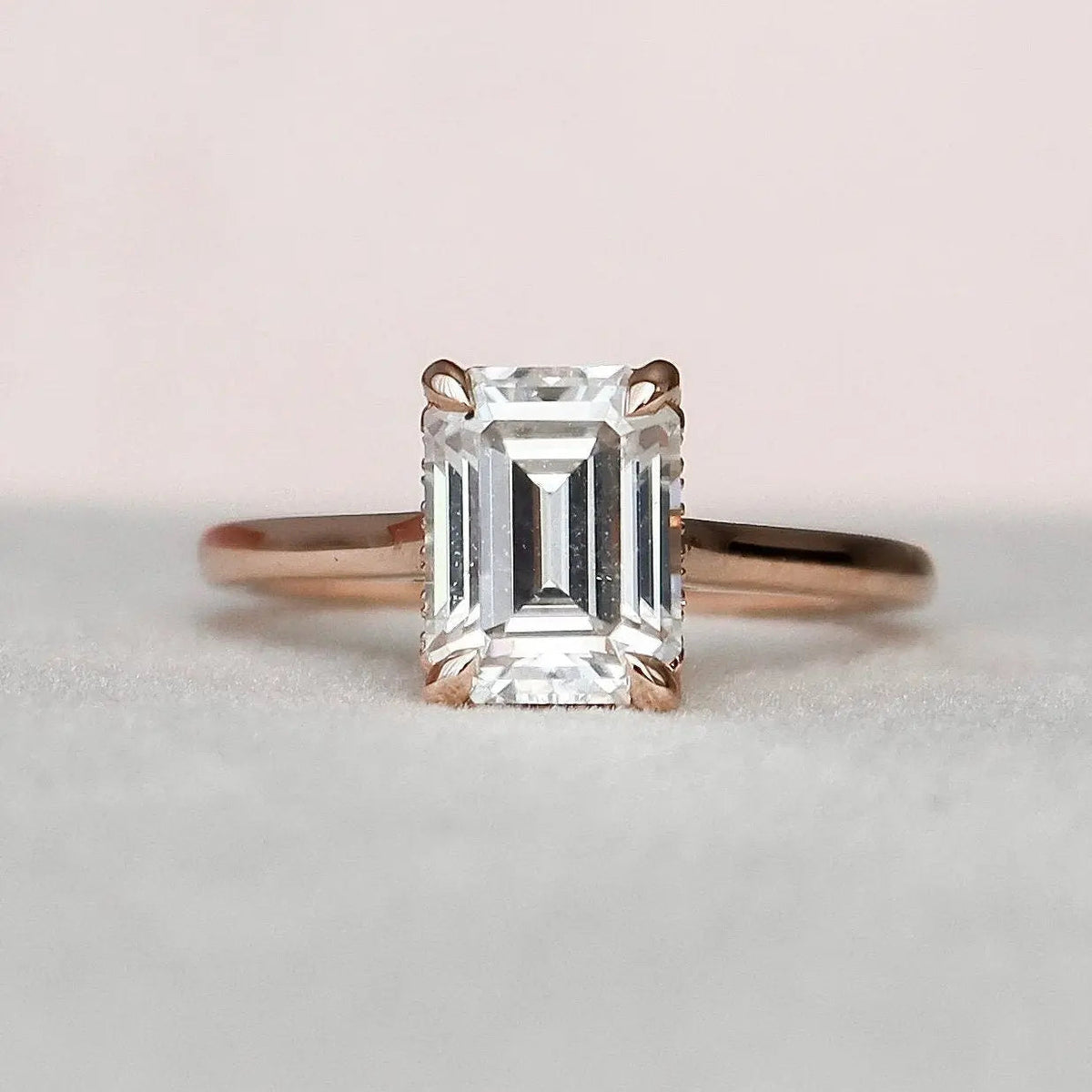 Emerald Cut Solitaire 1.5CT Lab Diamond Cathedral Engagement Ring