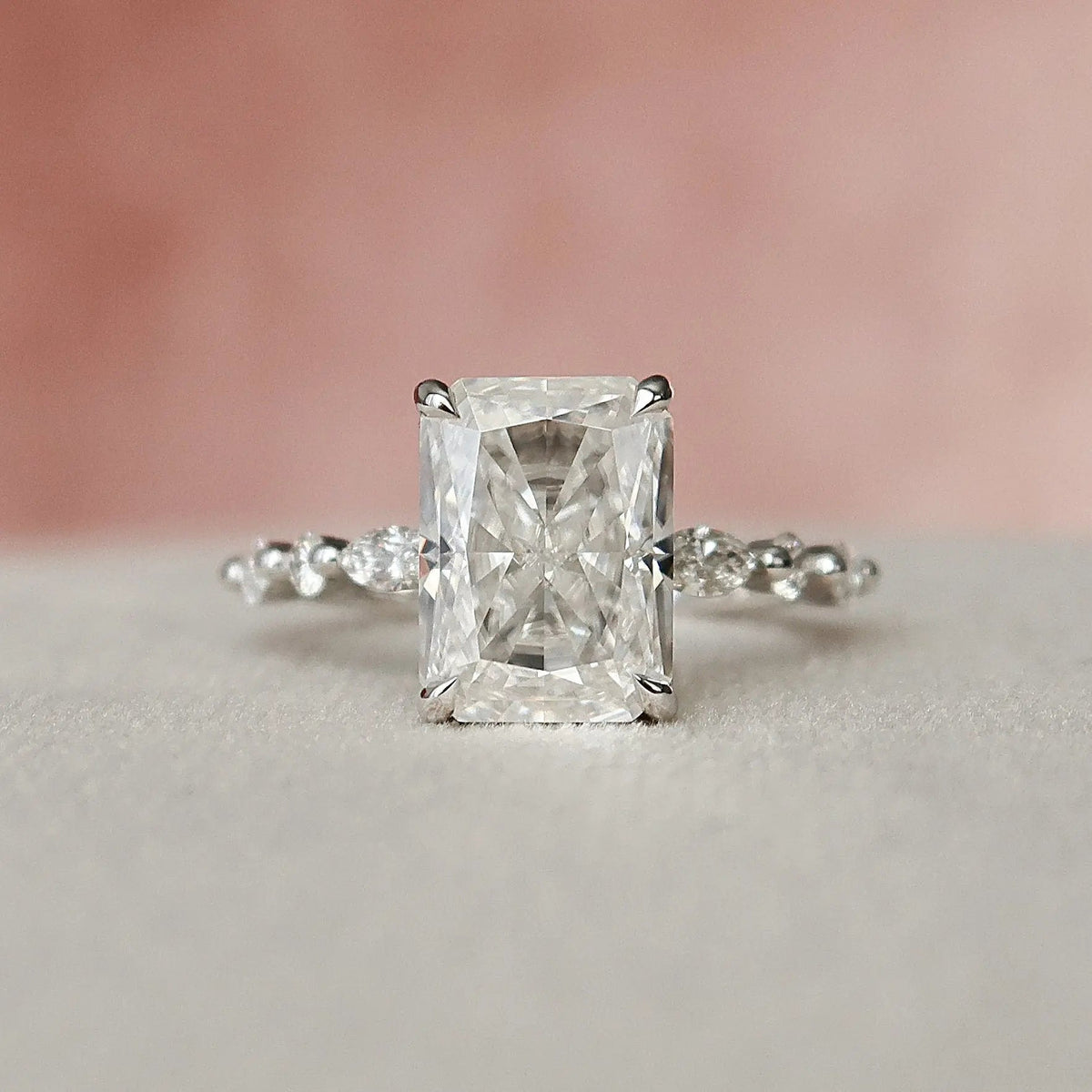 Radiant Cut Hidden Halo 3.5CT Lab-Grown Marquise Pave Engagement Ring