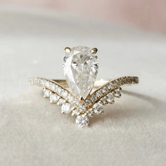 Pear Bridal 1.50CT Lab-Grown Diamond Chevron Vintage Engagement Ring