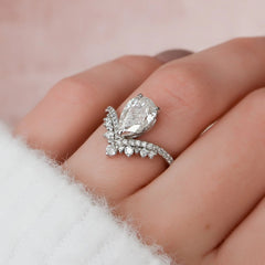 Pear Bridal 1.50CT Lab-Grown Diamond Chevron Vintage Engagement Ring