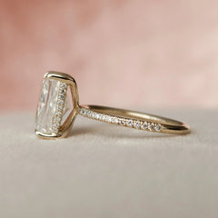 Radiant Cut Hidden Halo 5CT Lab Grown Pave Engagement Solid Gold Ring