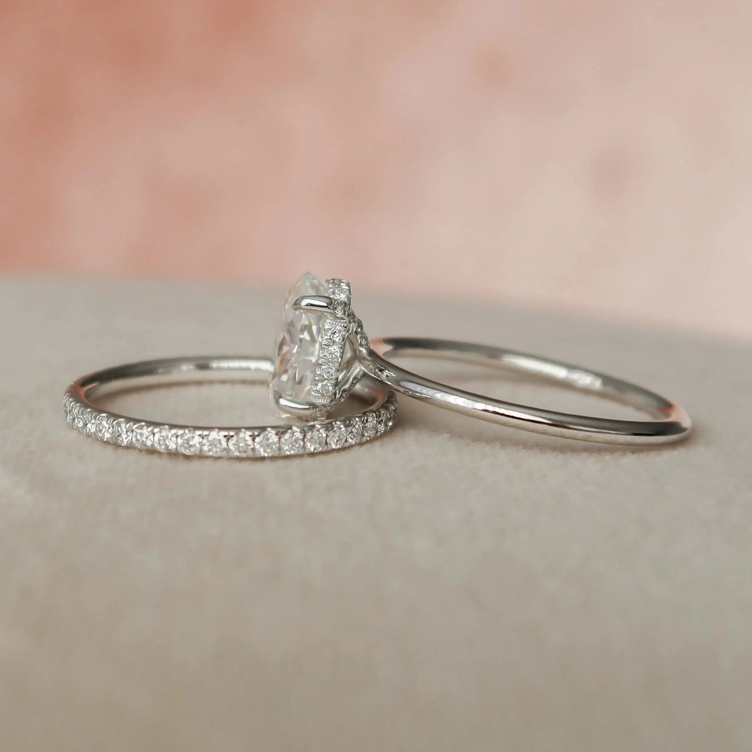 1.50CT Oval Cut Moissanite Solitaire Halo Bridal Engagement Ring Set
