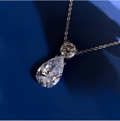 12Ct Round & Pear Moissanite Two Stone Diamond Necklace for Her