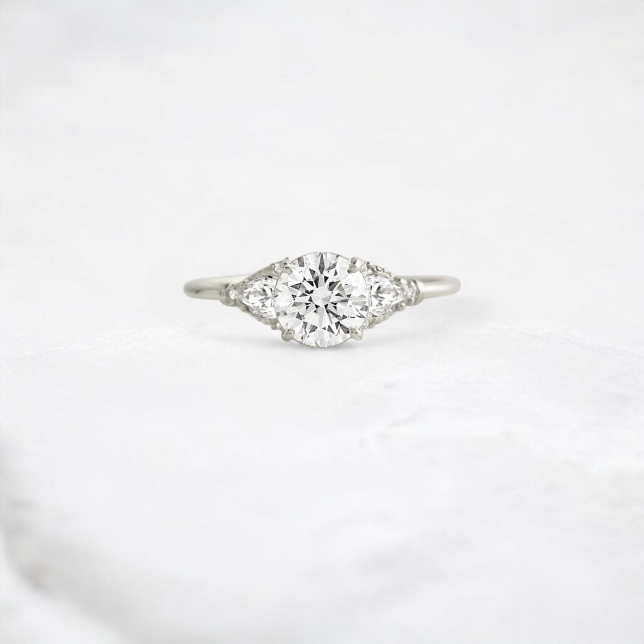 Morning Light, Bloom Petal Round Moissanite Engagement Ring