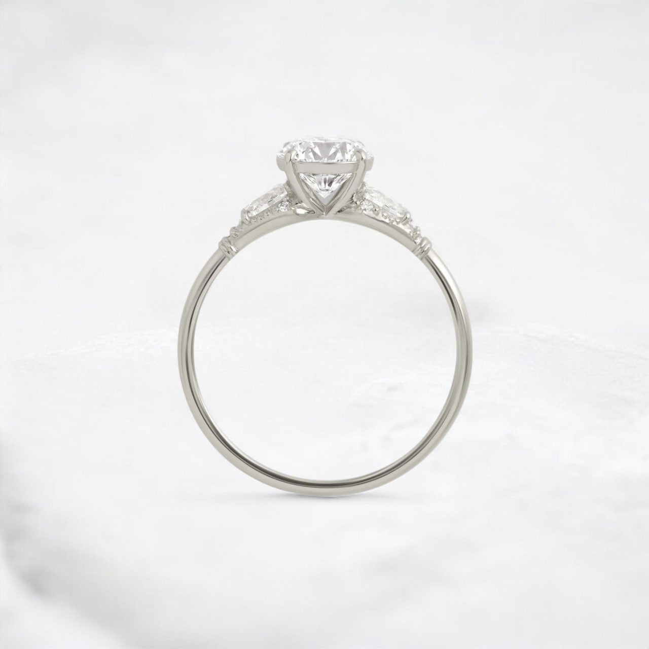 Morning Light, Bloom Petal Round Moissanite Engagement Ring