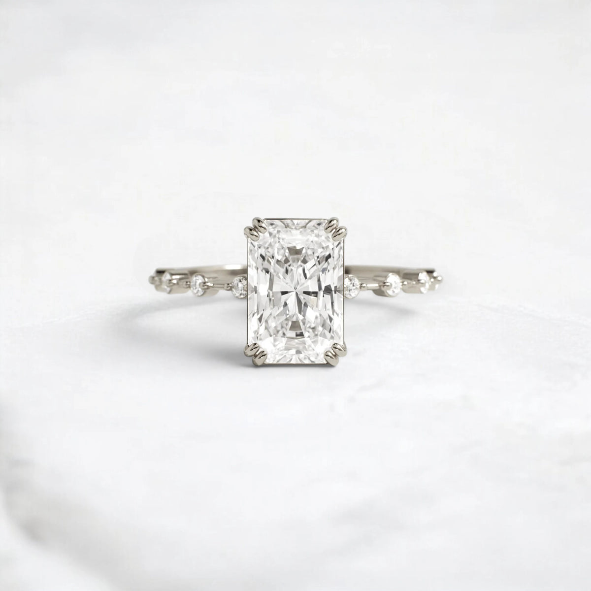 Radiant Cut 2.0CT Moissanite Engagement, Style Focal Pave Band