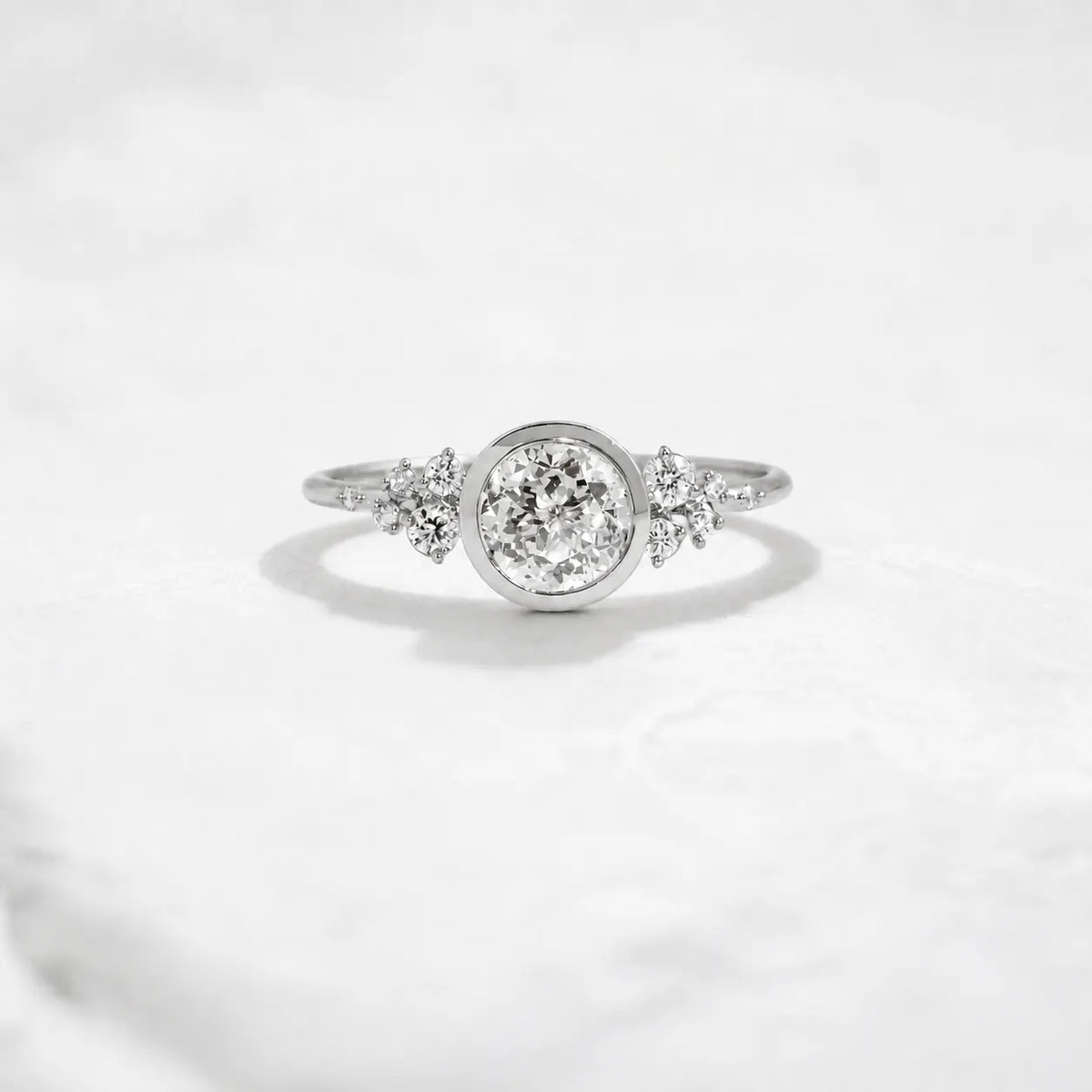 Round Bezel Set Floral Cluster Moissanite Engagement Ring