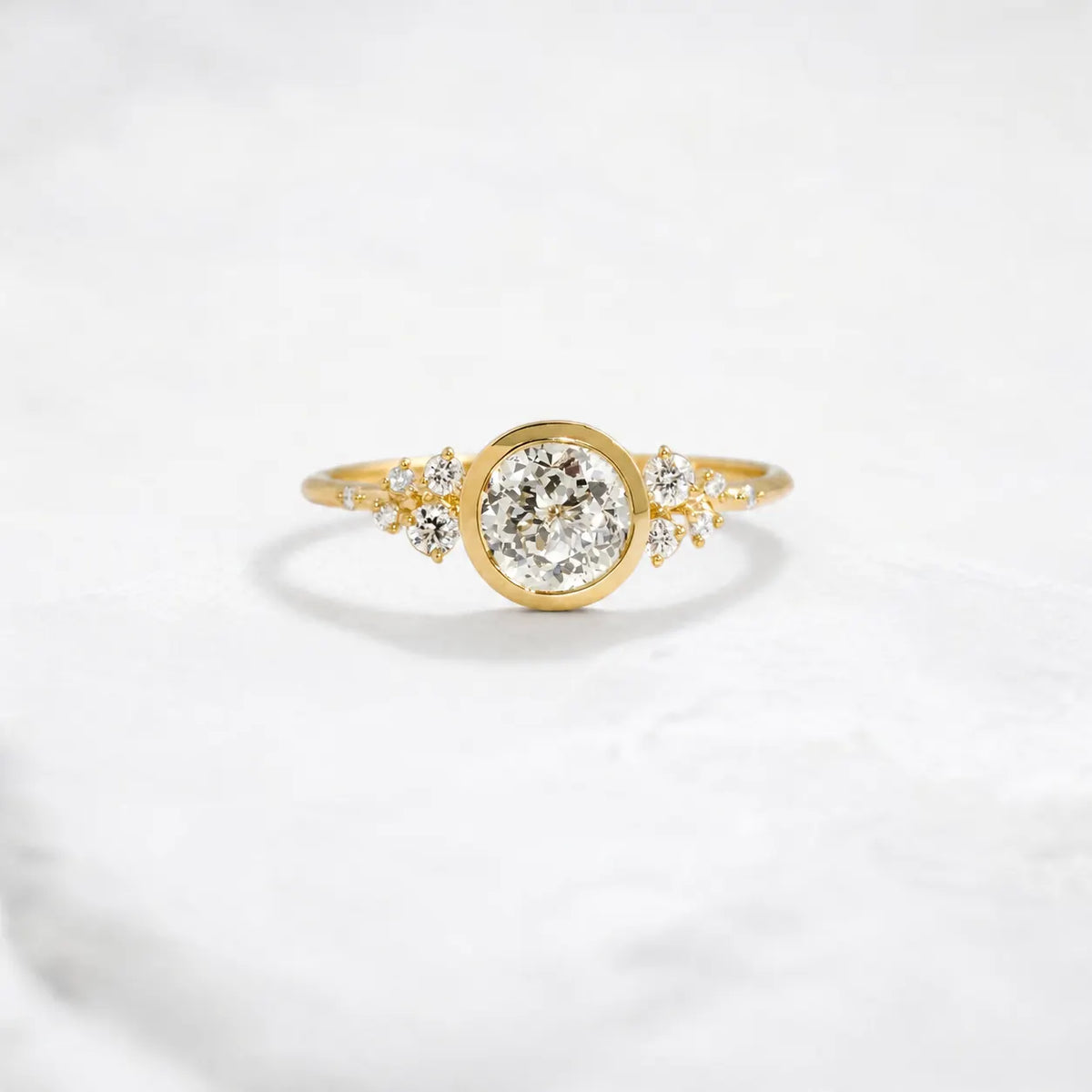 Round Bezel Set Floral Cluster Moissanite Engagement Ring