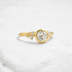 Round Bezel Set Floral Cluster Moissanite Engagement Ring