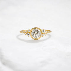 Round Bezel Set Floral Cluster Moissanite Engagement Ring