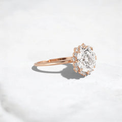 Scalloped Halo Round Diamond Engagement Ring Vintage Bridal Jewelry