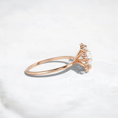 Scalloped Halo Round Diamond Engagement Ring Vintage Bridal Jewelry