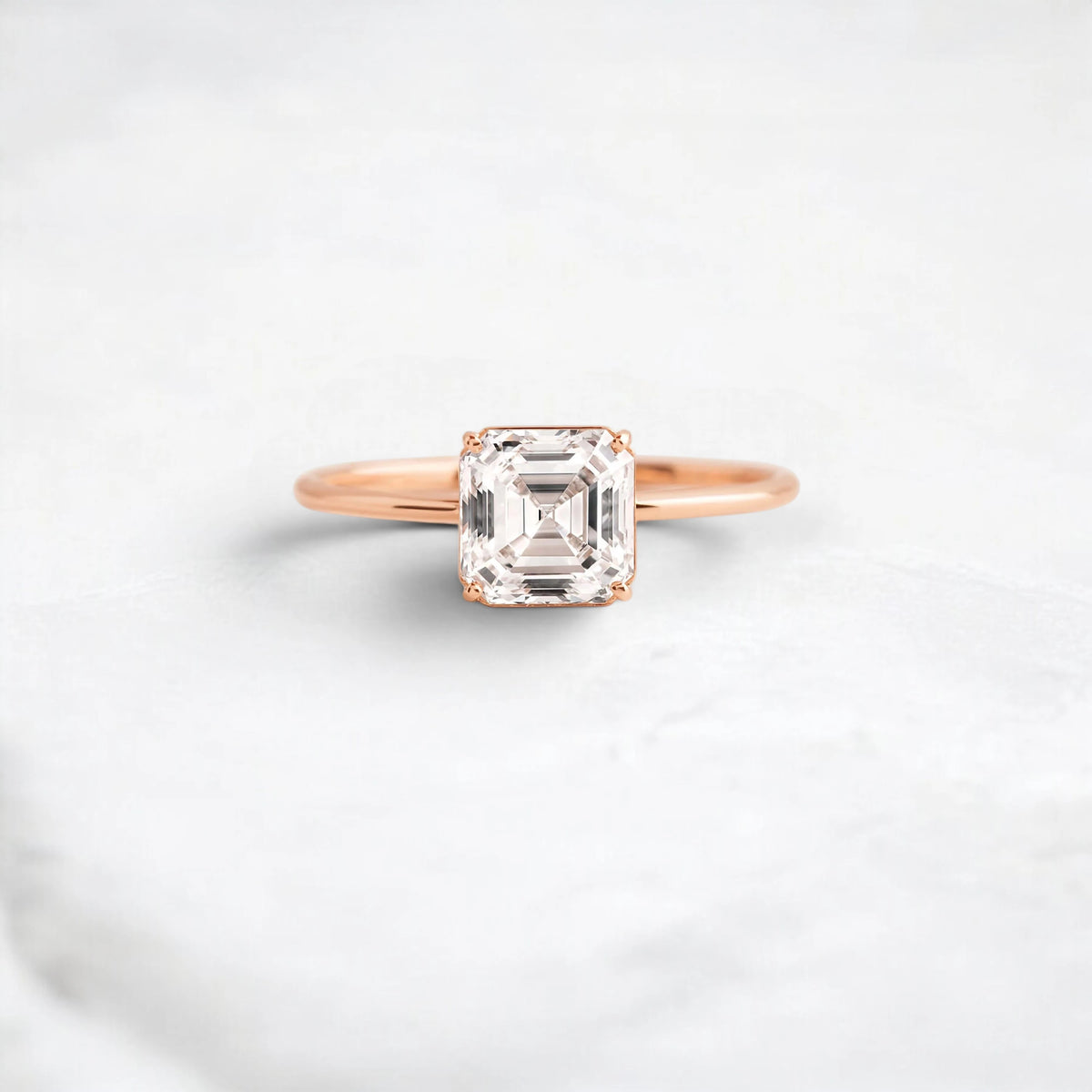 Solitaire Asscher Cut 2.5CT Moissanite Focal Engagement Four Prongs Solid 14k Gold