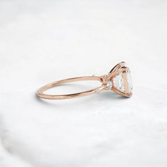 Three Stone 3.0CT Asscher Cut Moissanite Accented Two Marquise And Eight Round Four Prong