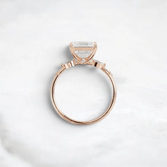 Three Stone 3.0CT Asscher Cut Moissanite Accented Two Marquise And Eight Round Four Prong