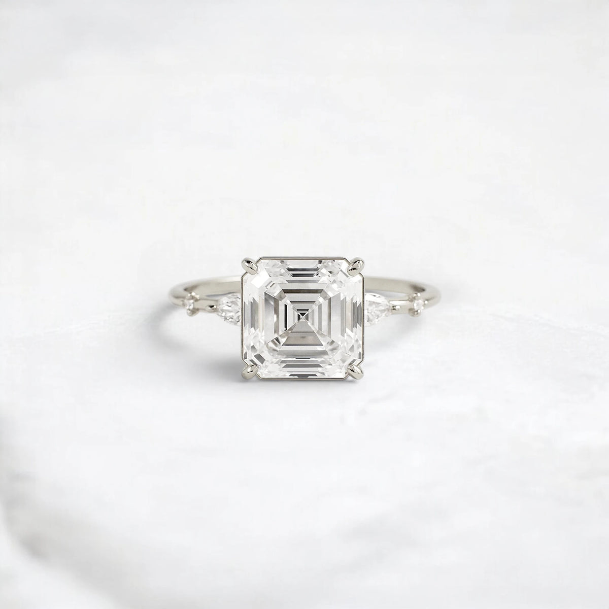2.50 CT Asscher Cut Moissanite Engagement Ring Pear Side Stones