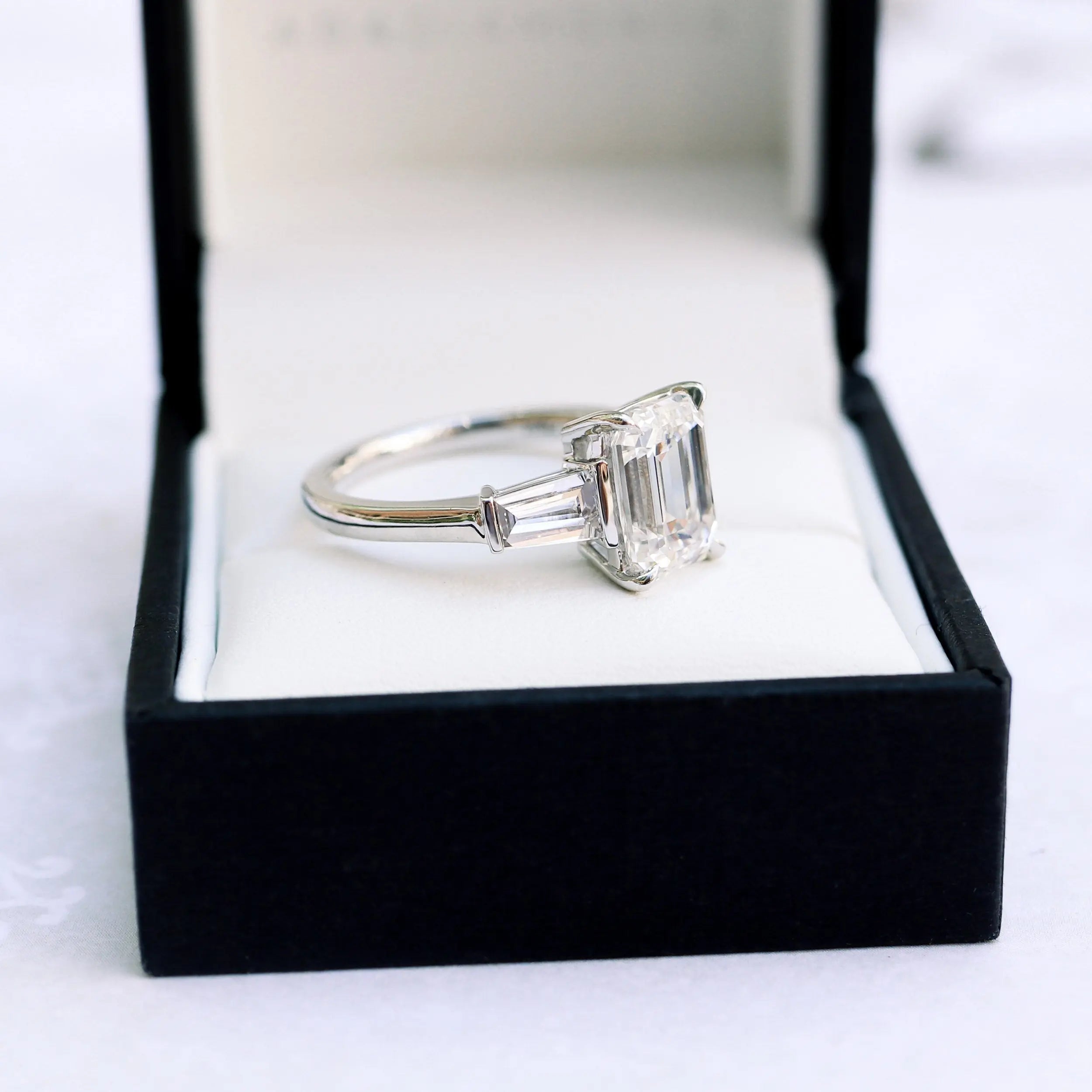 3.0CT Emerald Cut Three Stone Moissanite Diamond Engagement Ring